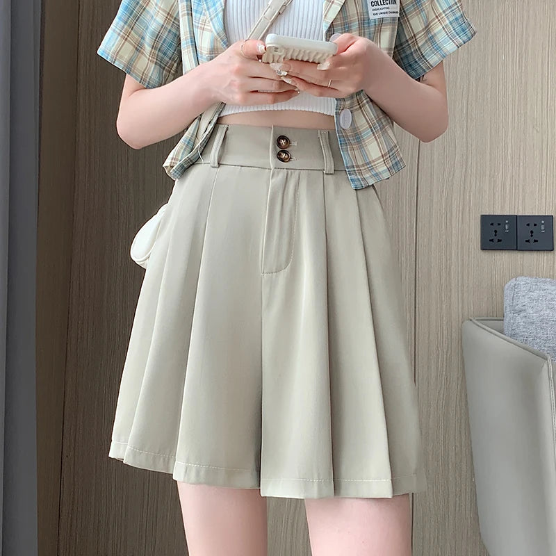 AOSSVIAO 2026 Summer New High Waist A-line Women Suit Shorts Tummy Control Loose Wide Leg Casual Outer Hot Pants