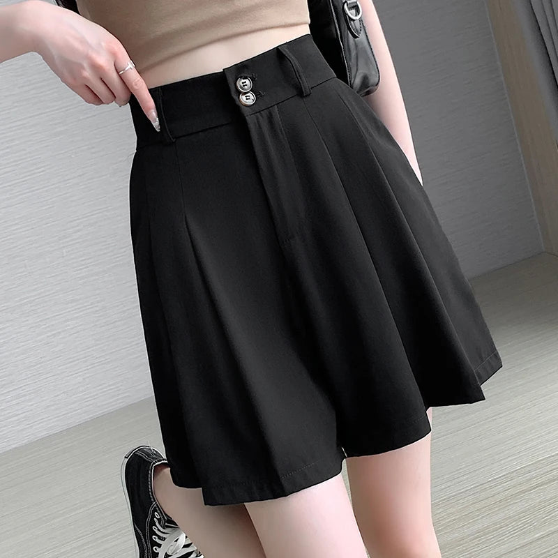 AOSSVIAO 2026 Summer New High Waist A-line Women Suit Shorts Tummy Control Loose Wide Leg Casual Outer Hot Pants