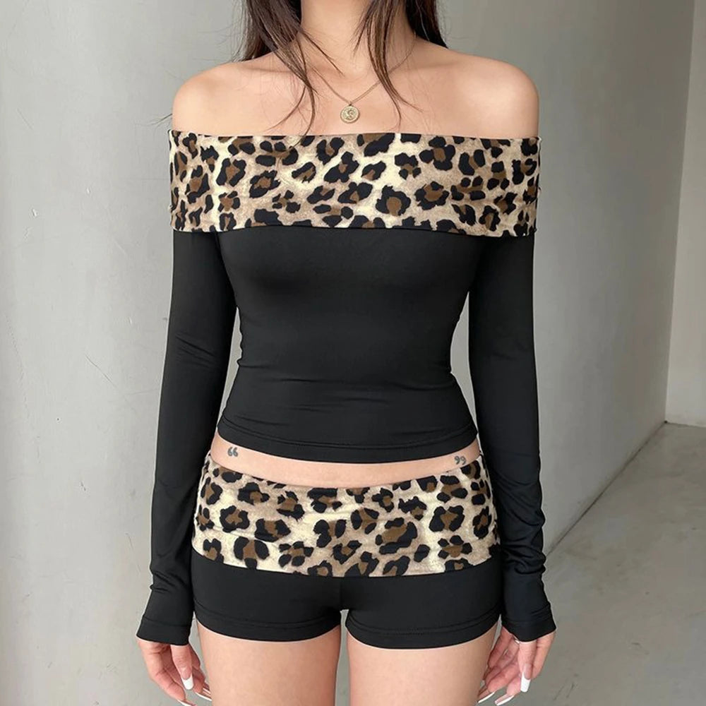 Womens Sexy Sport Shorts Leopard Low Waist Lapel Yoga Shorts Korean Frayed Ladies Skinny Streetwear Double-layer Elastic Shorts