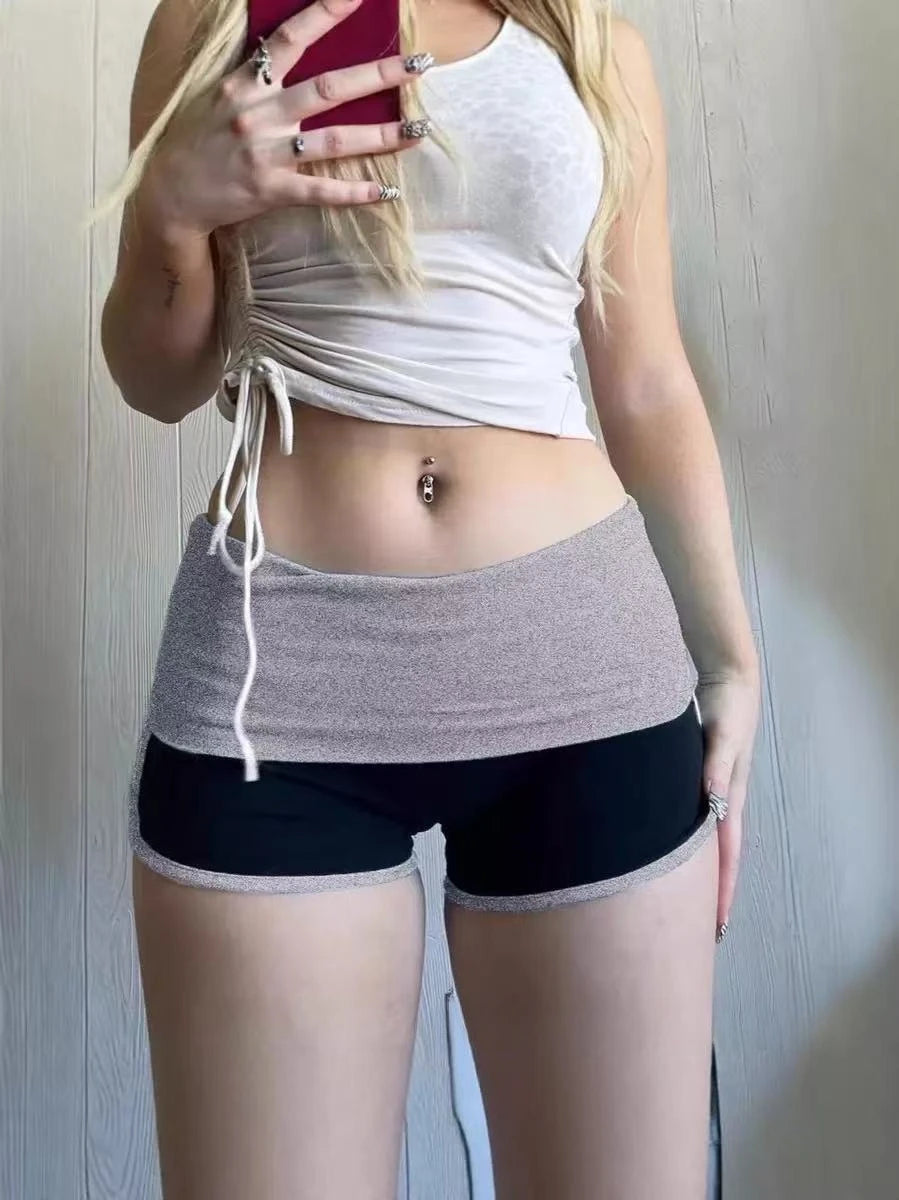 SUCHCUTE  Casual Zebra Print Elastic Shorts Female Skinny Low-waisted Mini Short Y2K Harajuku Slim Bottoms Summer Homewear 2025