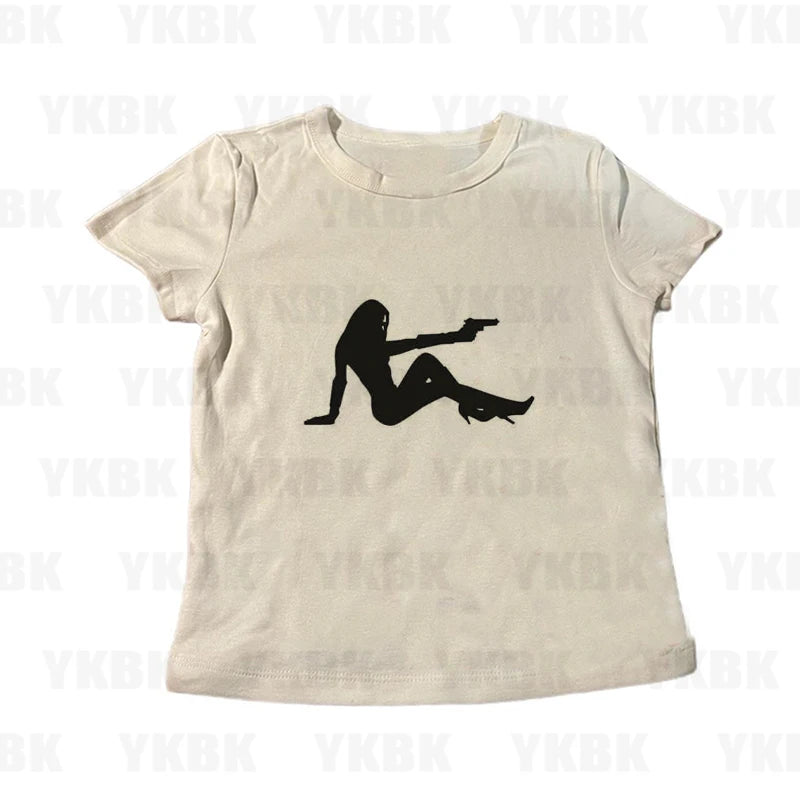 Harajuku Y2k Aesthetic Y2k Crop Top Women Sexy Girl Print Graphics Baby Tee Goth Casual Short Sleeve Tshirt Punk Streetwear Slim