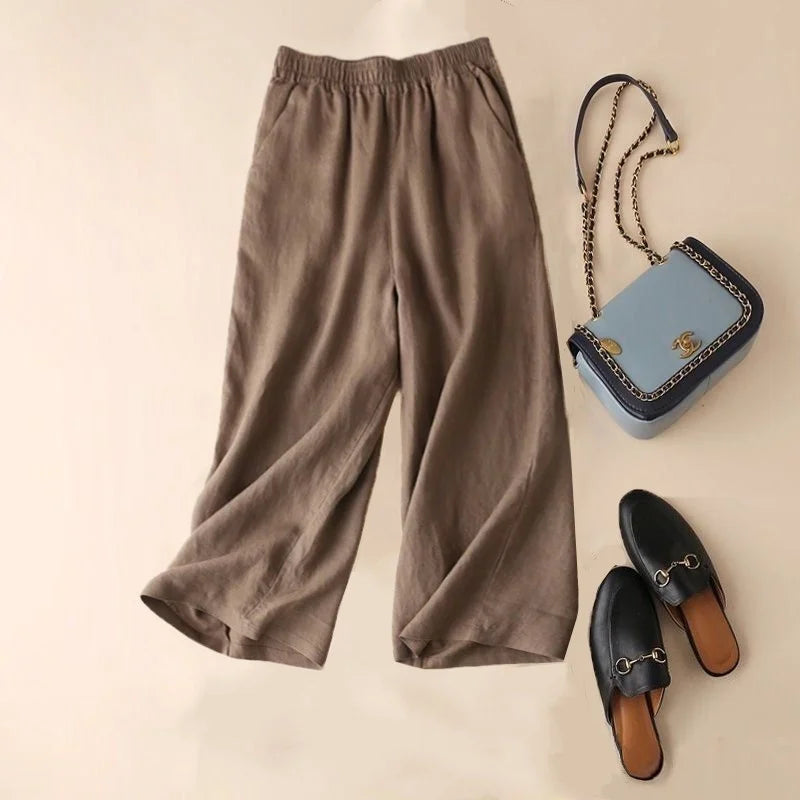 Cotton Linen Straight Leg Pants Women Summer Loose Versatile Large Size Linen Nine Points Casual Thin Ladies Trousers