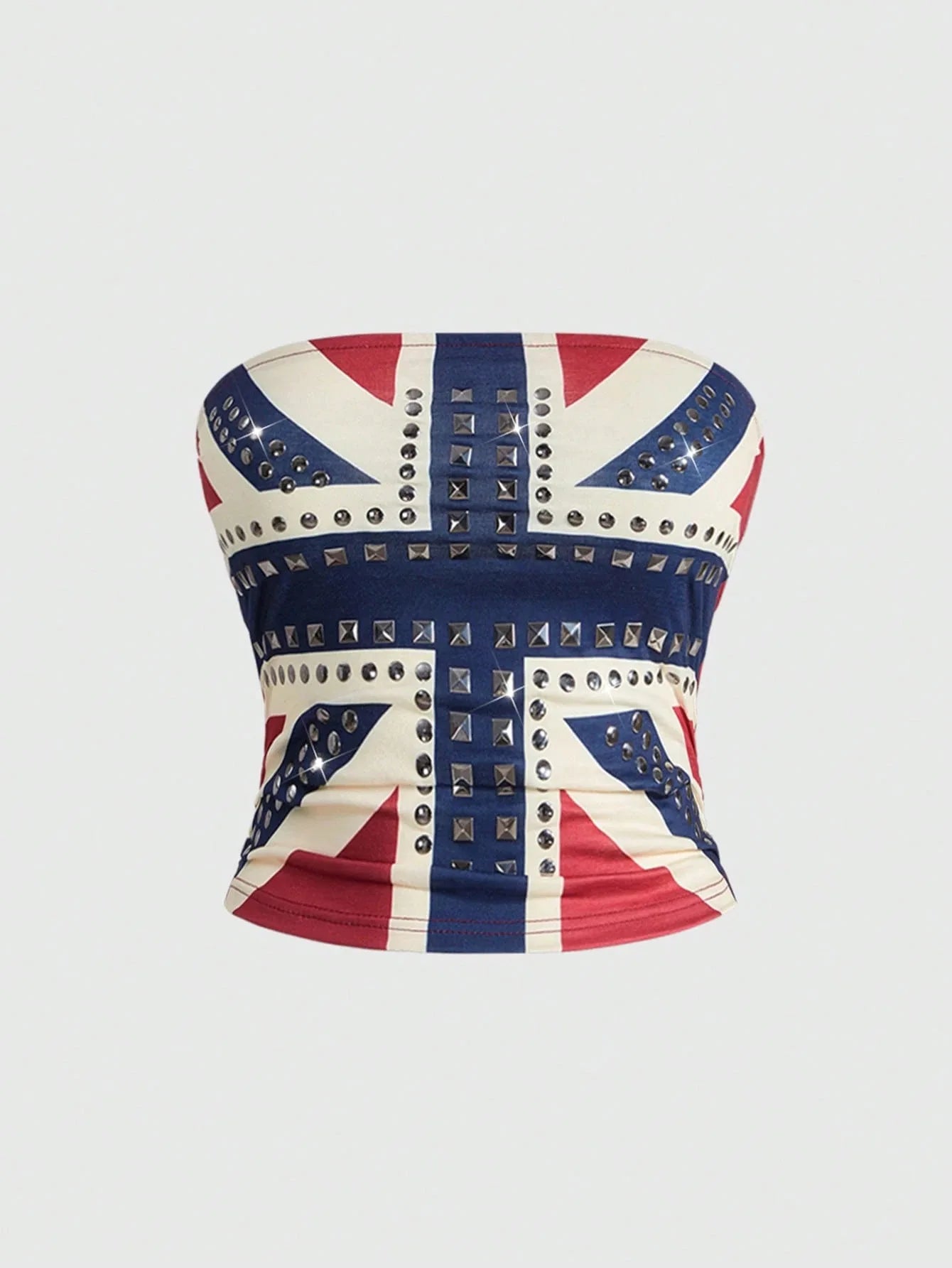 2026 New Summer Slim Individuality Retro Tailoring Union Jack Print Vest Studded Streetwear Y2K Aesthetic Tube Top Vest Woman