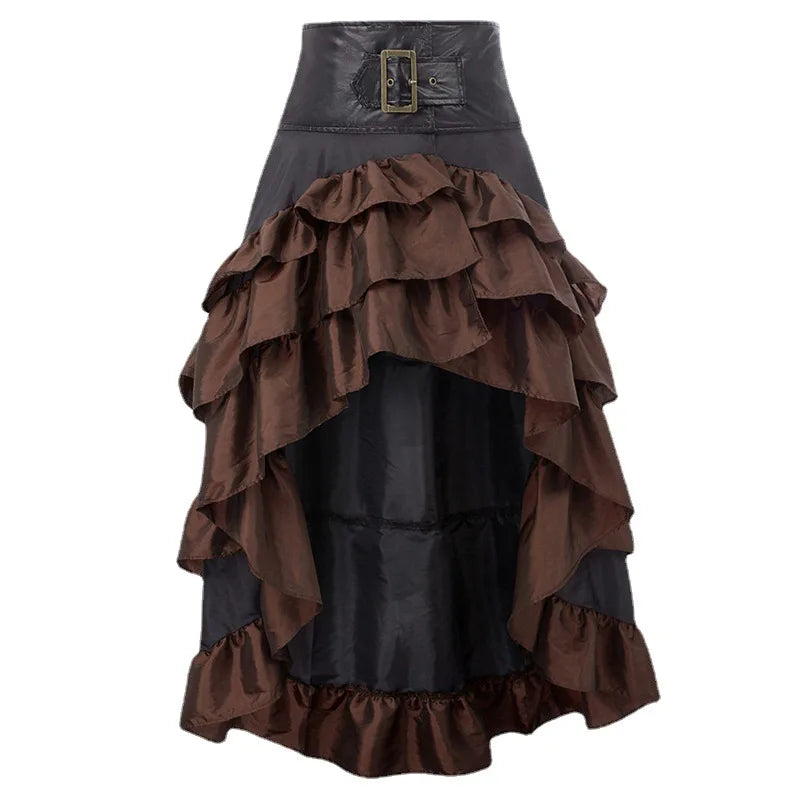 Women's Victorian Asymmetrical Ruffled Trim Gothic Long Skirts, Corset Skirt, Vintage Steampunk, Showgirl Party Dress
