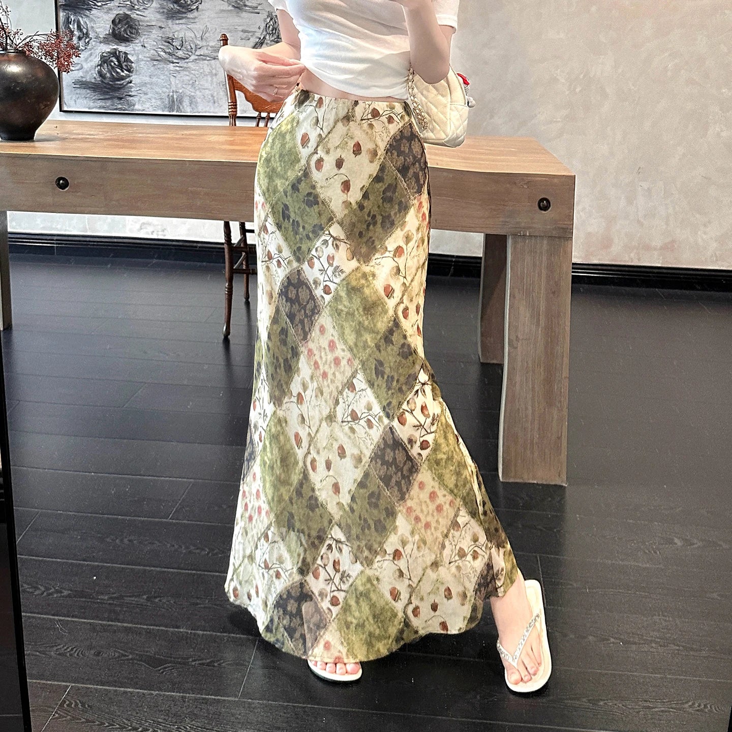 2026 New Summer Mermaid Skirts for Women Elegant High Waist Office Lady Casual Chiffon Floral Long A-line Skirts Beach Skirt