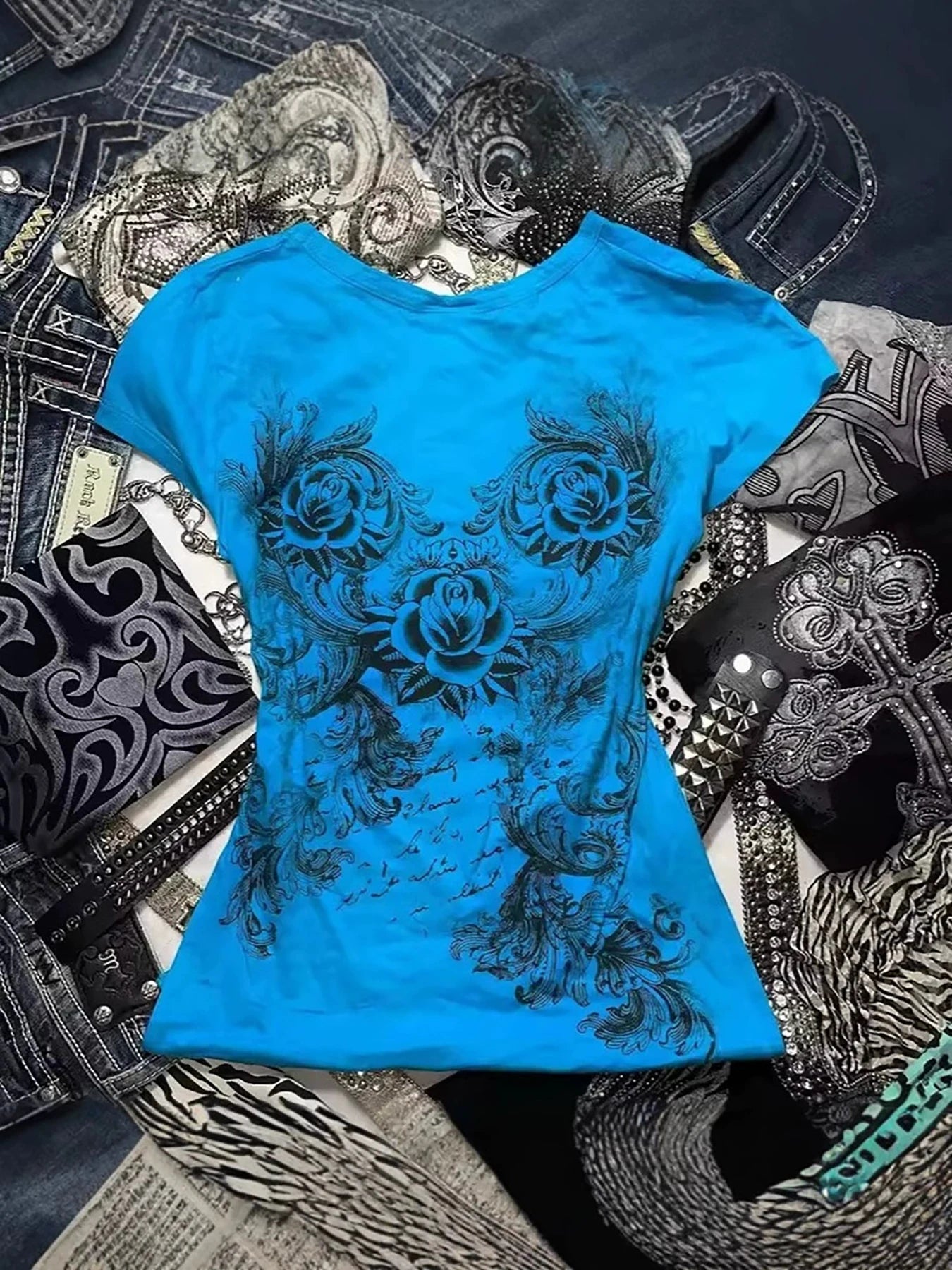 New personalized Y2K slim fit short sleeved printed T-shirt for spicy girls, fashionable retro women's clothing