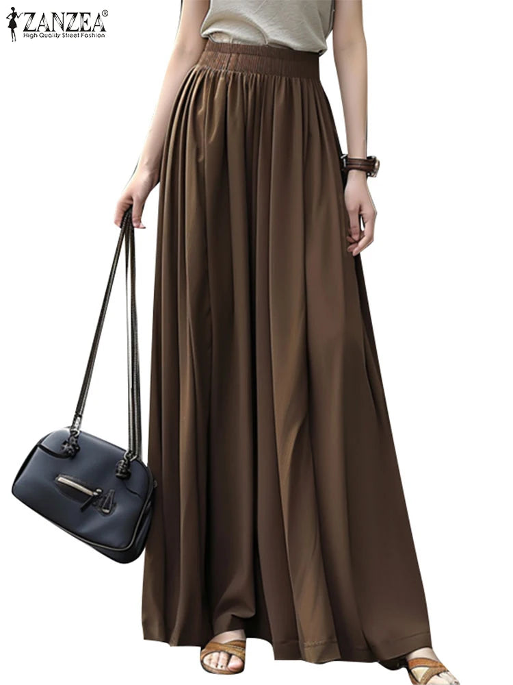 ZANZEA Streetwear Ruffled Maxi Skirts Autumn 2024 Casual Loose High Waist Women A-line Faldas Korean Fashion Solid Long Jupes