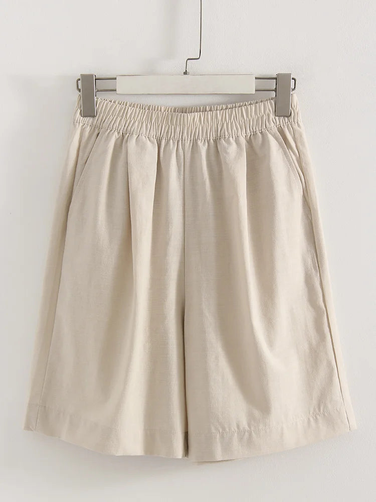 Summer White Bermuda Shorts For Women Loose A Line Lyocell Long Shorts Baggy Lady High Waist Women's Navy Wide Leg Shorts Cotton
