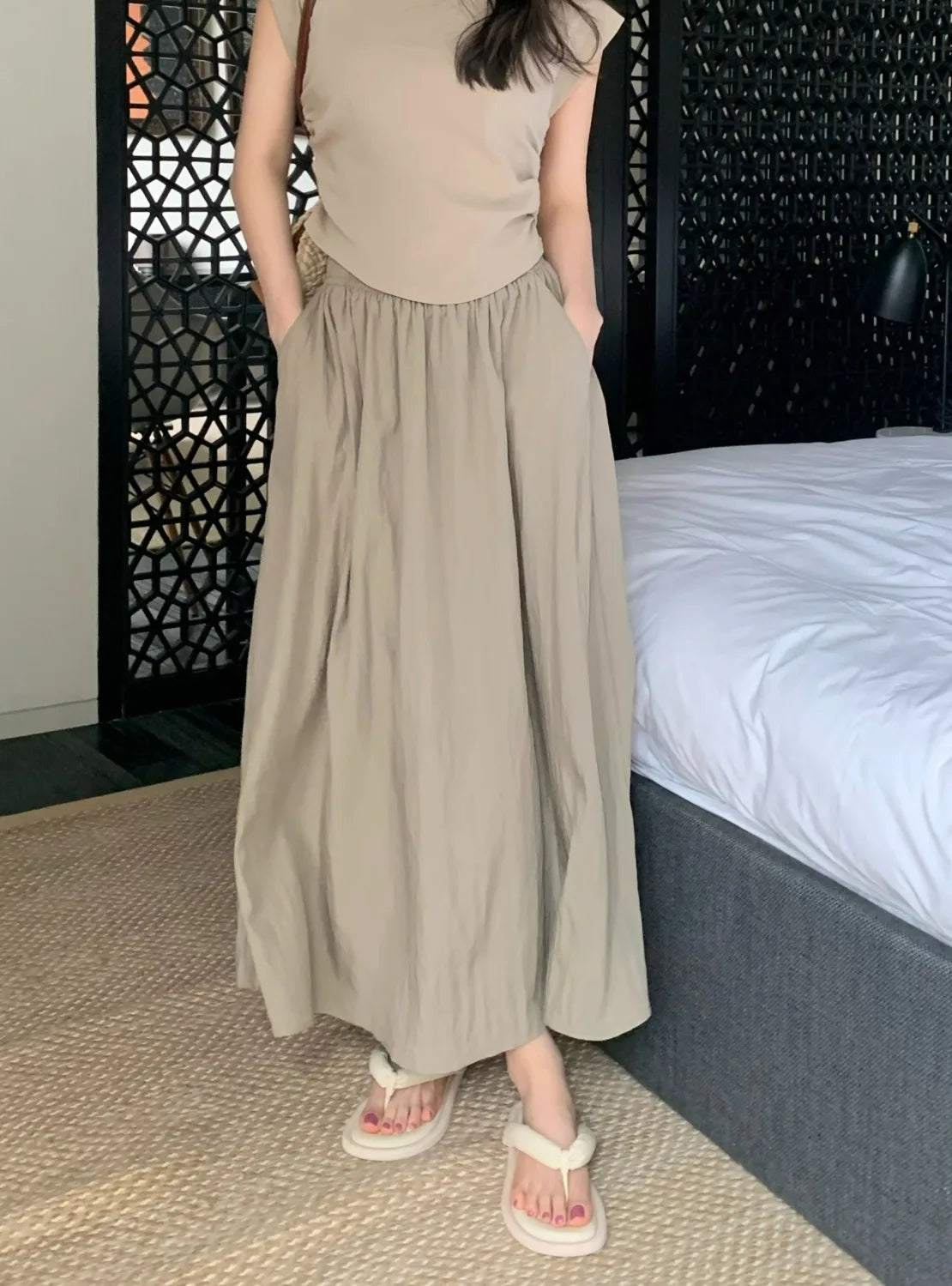 Long Skirts Women Folds Design Summer Elegant Simple All-match High Waist Solid Office Lady Clothes Vintage Korean Style Faldas