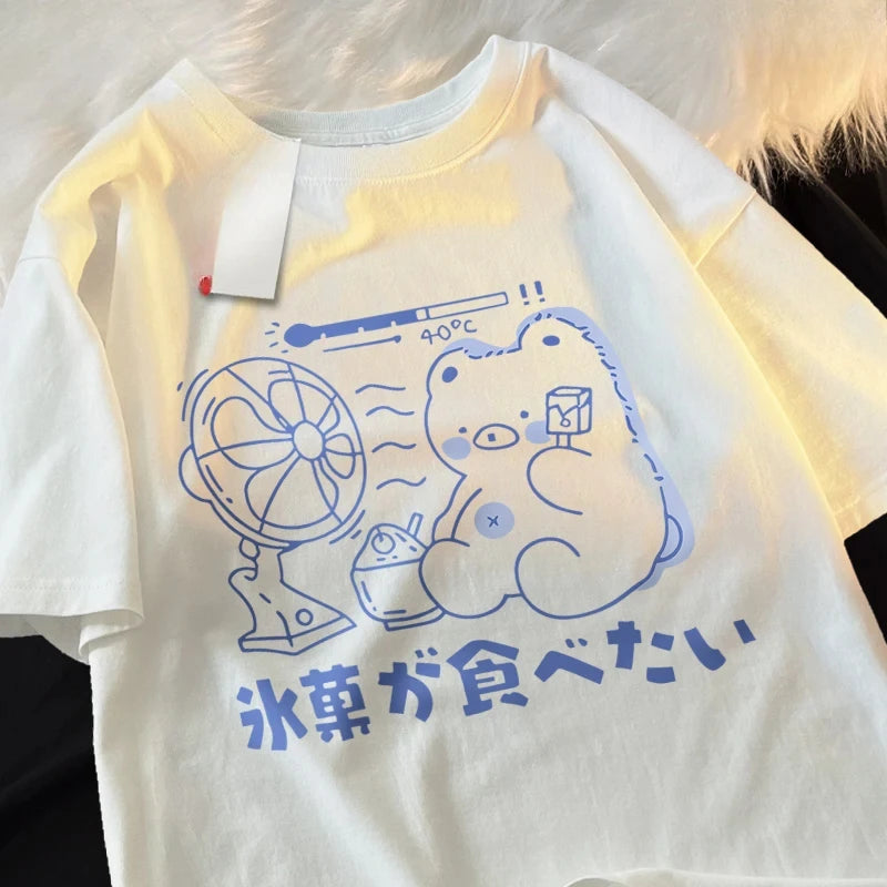 Siblings T-Shirts Hot Summer Fruit Popsicle Fan Short Sleeve Kawaii Fashion Oversized Short Sleeve Loose Siblings Tshirts