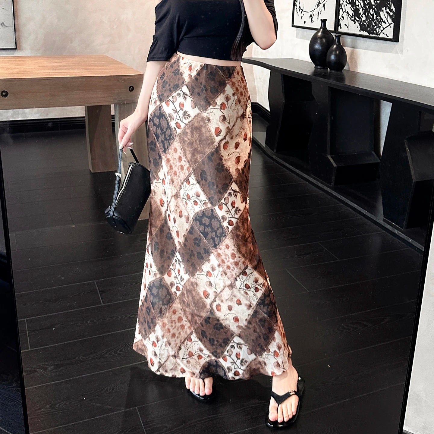 2026 New Summer Mermaid Skirts for Women Elegant High Waist Office Lady Casual Chiffon Floral Long A-line Skirts Beach Skirt