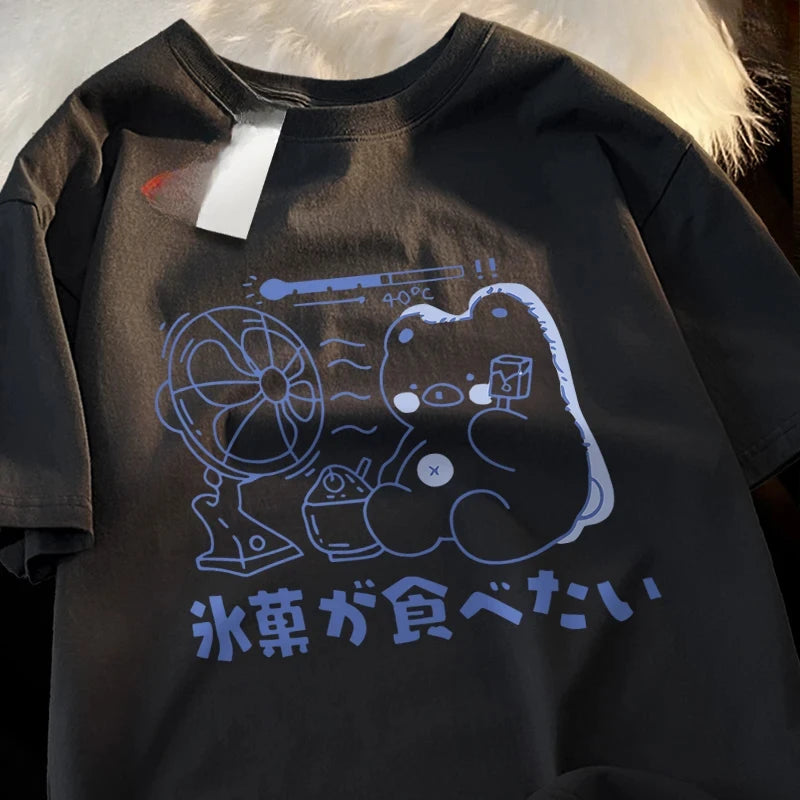 Siblings T-Shirts Hot Summer Fruit Popsicle Fan Short Sleeve Kawaii Fashion Oversized Short Sleeve Loose Siblings Tshirts