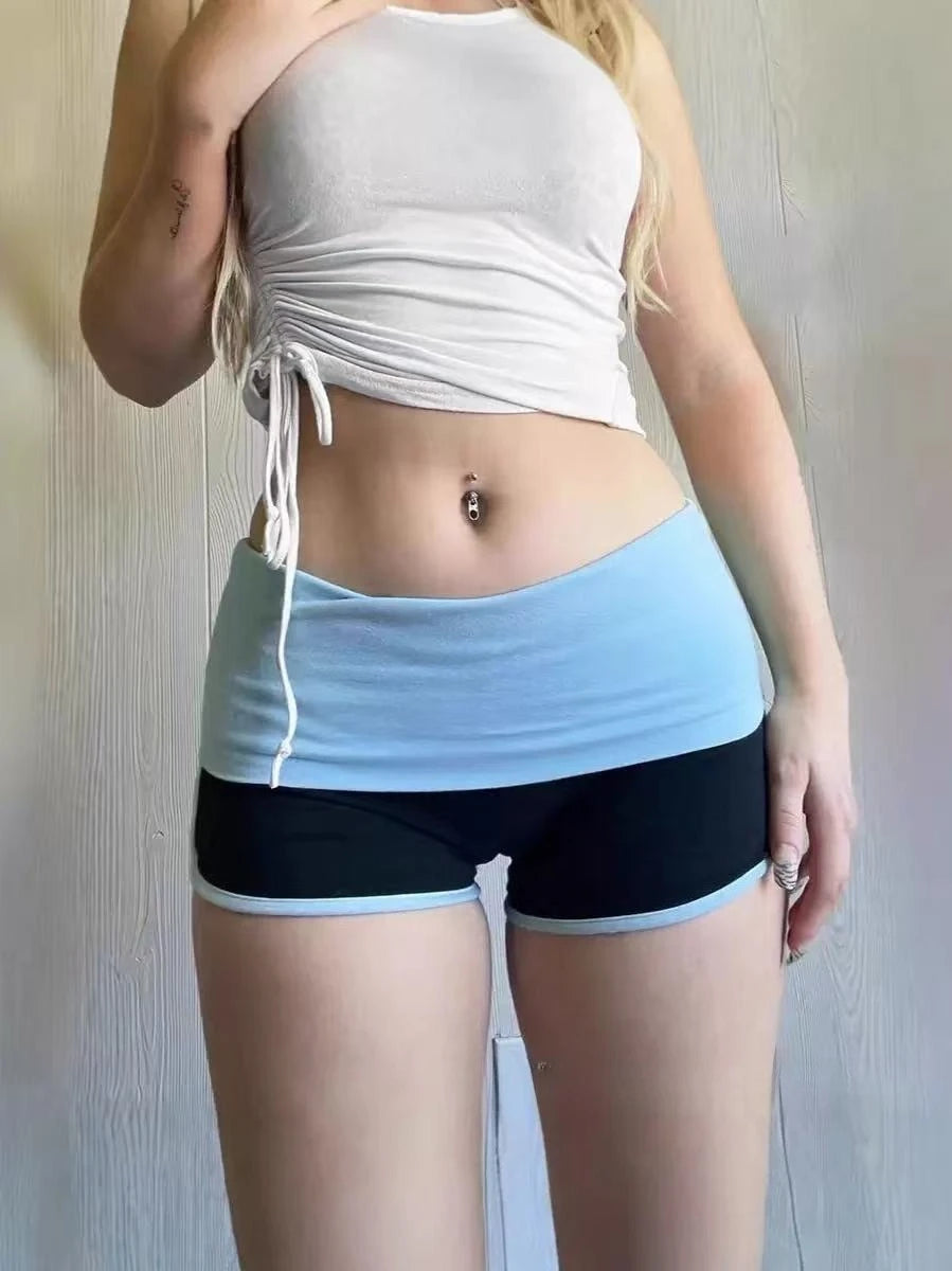 SUCHCUTE  Casual Zebra Print Elastic Shorts Female Skinny Low-waisted Mini Short Y2K Harajuku Slim Bottoms Summer Homewear 2025